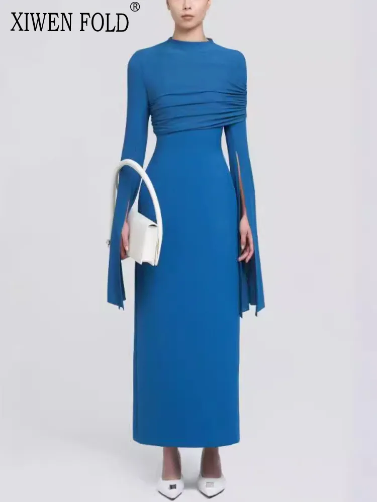 XIWEN складное лоскутное банкетное платье с длинными рукавами и разрезом