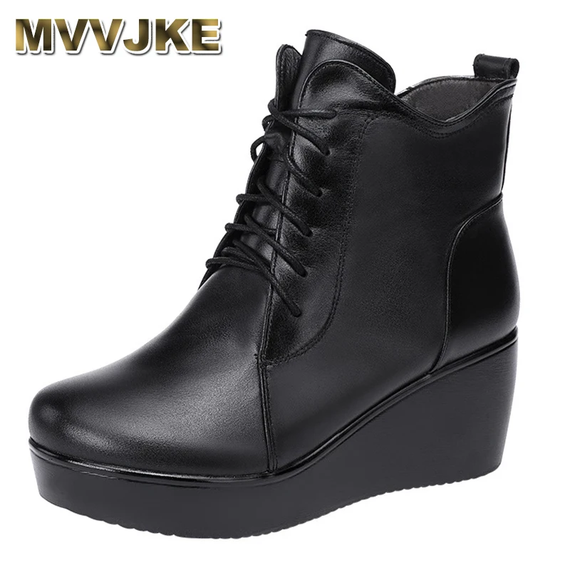 

Женские ботильоны с острым носком, черные кожаные ботинки на платформе, на резинке, размеры 34-43, для осени и зимы, 2019