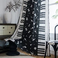 piano printed tassel curtains american style window drapes cotton linen kitchen curtain country style window decor living room