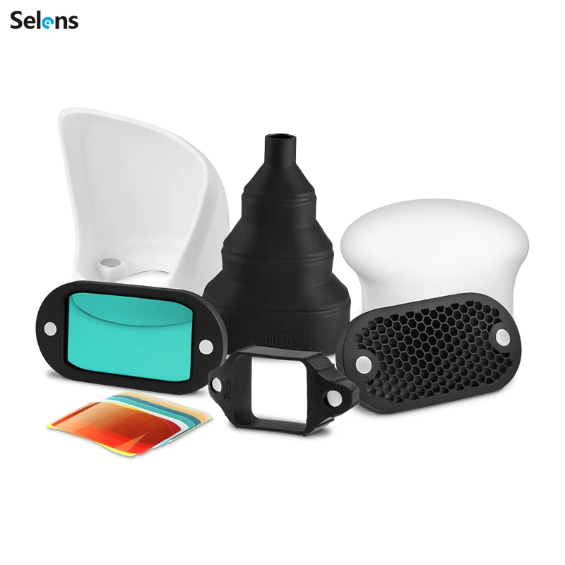 

Selens Magnetic Flash Modifier Light Control Kit Honeycomb Grid Sphere Bounce Snoot Gel For Canon Nikon YongNuo Pentax