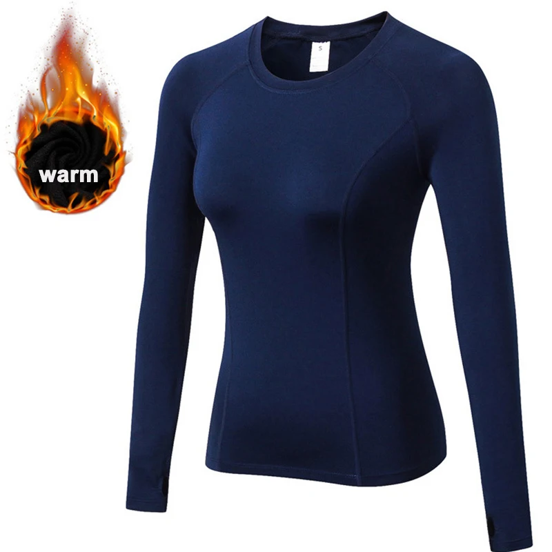 

Fleece Lined Shirts Female Yoga Blouses Tops Fitness T-shirt Gym Clothing Tights Rashguard Thermal Underwear Women Warm Jerseys