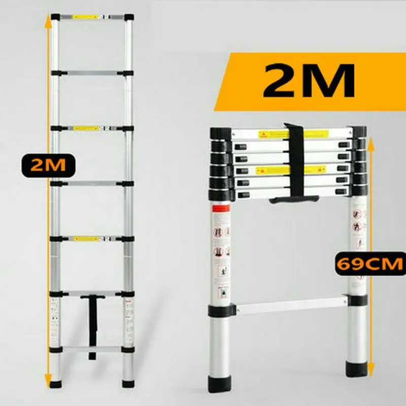 2M telescopic ladder single straight ladder family portable folding ladder project thickened aluminum alloy one-word ladder