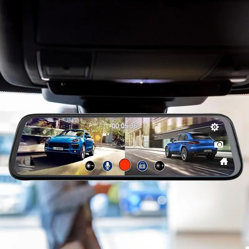 

Car Dash Cam 10-Inch 1080P Full HD Driving Recorder Touch Screen Video Recorder Rearview Mirror Front Rear Dual Lenses Dash Cam