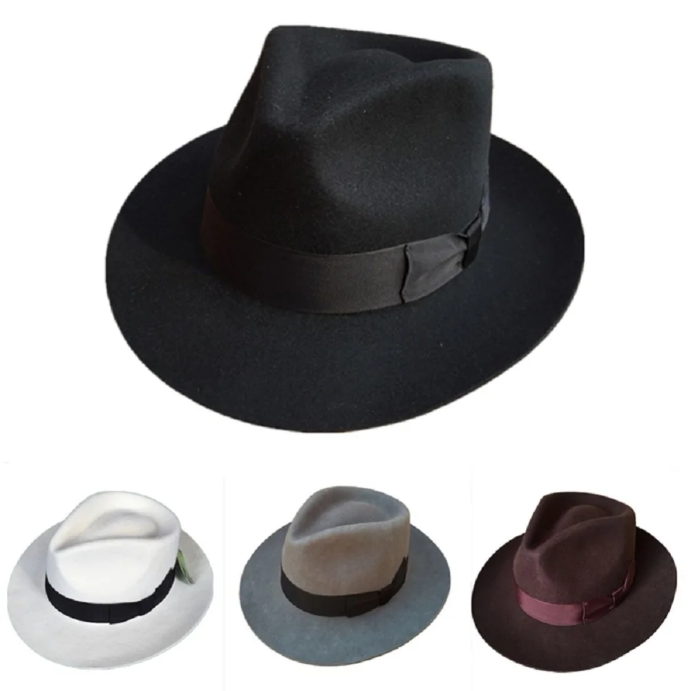 

Classic Men's Wool Felt Godfather Fedora Hat - Gangster Mobster Michael Jackson Gentleman Hat -Packed in Strong Cardborad