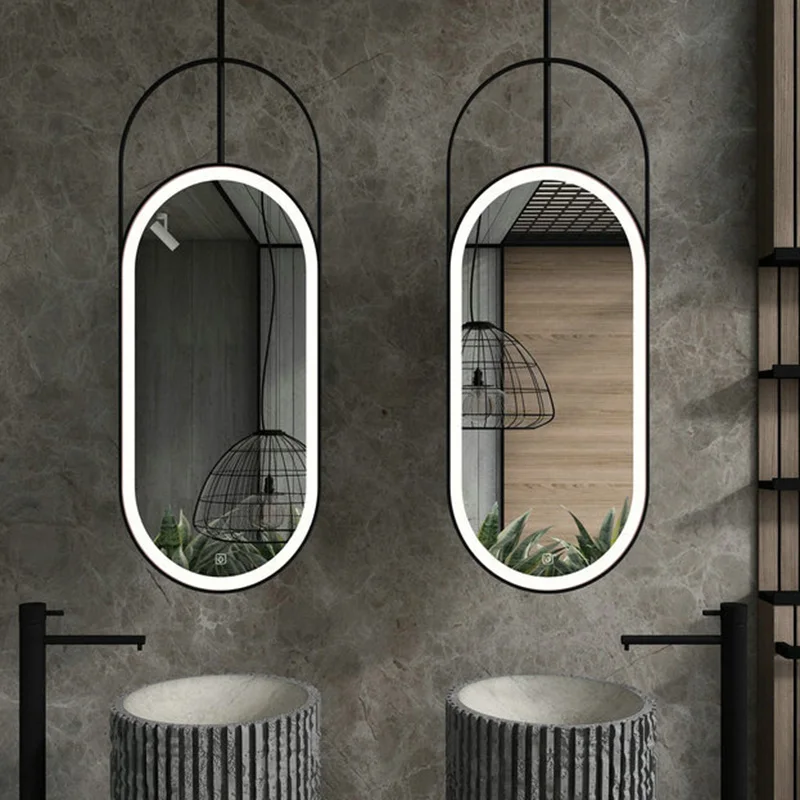 

Touch Smart Aesthetic Bathroom Mirrors Shaving Oval Dressing Toilet Mirror Backlight Big Custom-made Espejo Pared Hanging Mirror