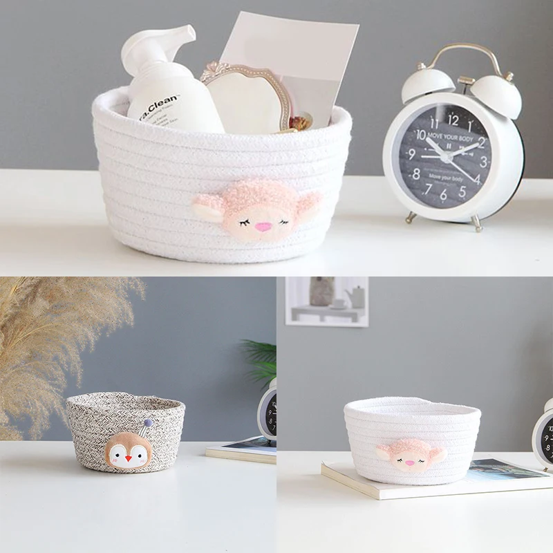 

Small Cotton Rope Woven Storage Box Storage Basket Cute Penguin Embroidery Nordic Style Home Desktop Sundries Storage Basket