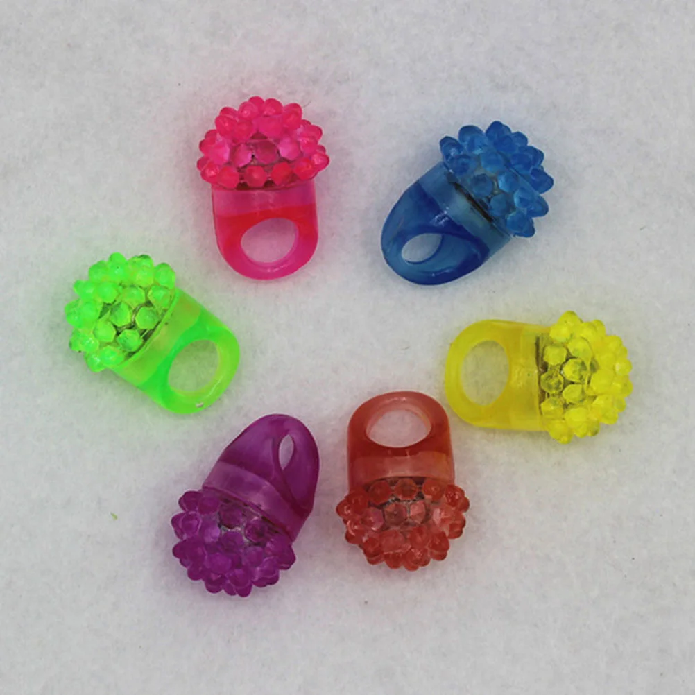 

10 Pcs Strawberry Shaped Rings Silicone Flashing LED Light-up Jelly Bumpy Rings Finger Lights (Random Color)