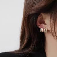 gold leaves stud earrings wedding birthday jewelry zircon shiny rhinestone earring hot sale exquisite