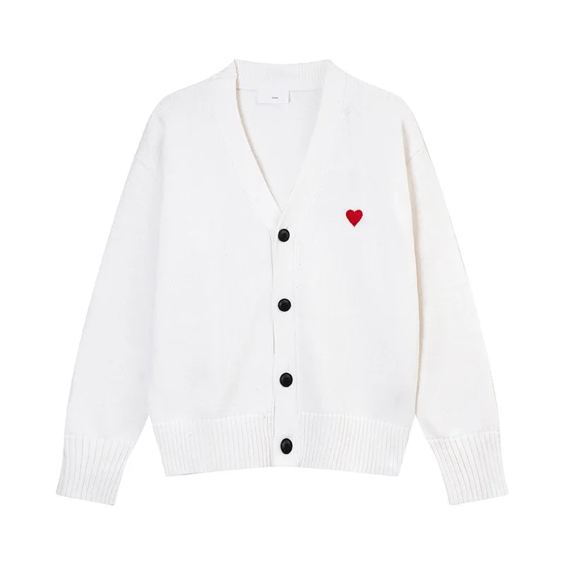 Женский винтажный свитер с вышивкой в форме сердца Свободный кардиган V-образным