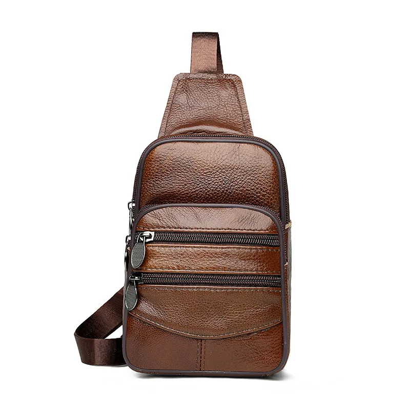 New Men Leather Handbag Male Vintage Sling Single Chest Back Day Pack Travel Casual Cross Body Messenger Shoulder Bag Traveling