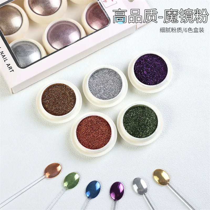 

6 Colors Holographics Laser Aurora Solid Mirror Nail Glitter Powder Nails UV Gel Polish Pigment Nail Art Decorations Accessories