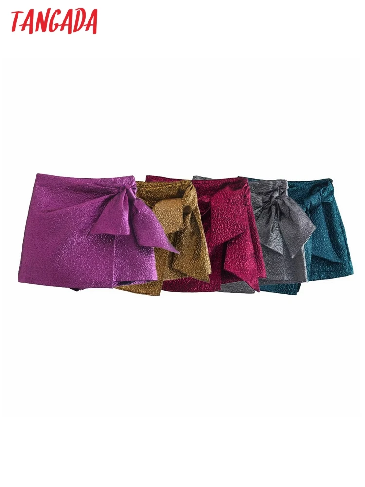 

Tangada Women With Bow Shorts Vintage High Waist Zipper Female Shorts AB122