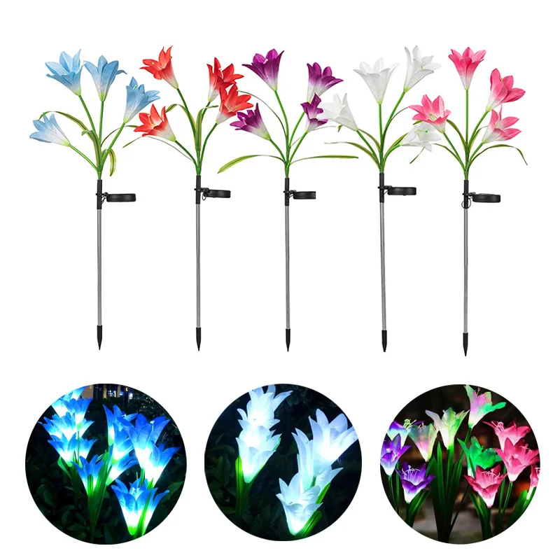 

4 Head Outdoor Solar Lily Light RGB Color Changing Flowers Garden Lights 600AMH Waterproof Lamp Yard Lawn Pathway Decoration