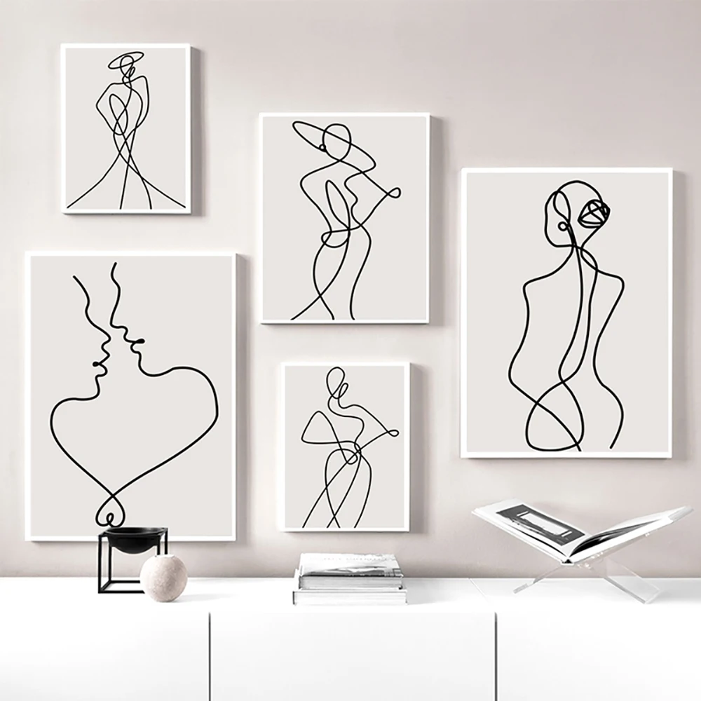 

Gallery Wall Prints Woman Line Drawing Art Poster For Living Room Interior Bedroom Lounge Home Decor Canvas Paintings Frameless