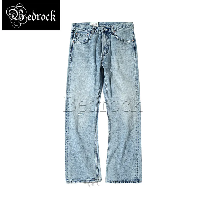 MBBCAR 80's disco culture modern retro flared pants 15oz Bell-Bottoms light blue one washed selvedge denim jeans for men 7436