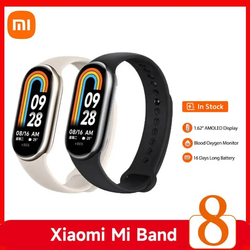 

Смарт-браслет Xiaomi Mi Band 8, фитнес-трекер с AMOLED экраном 1,62 дюйма, совместимый с Bluetooth