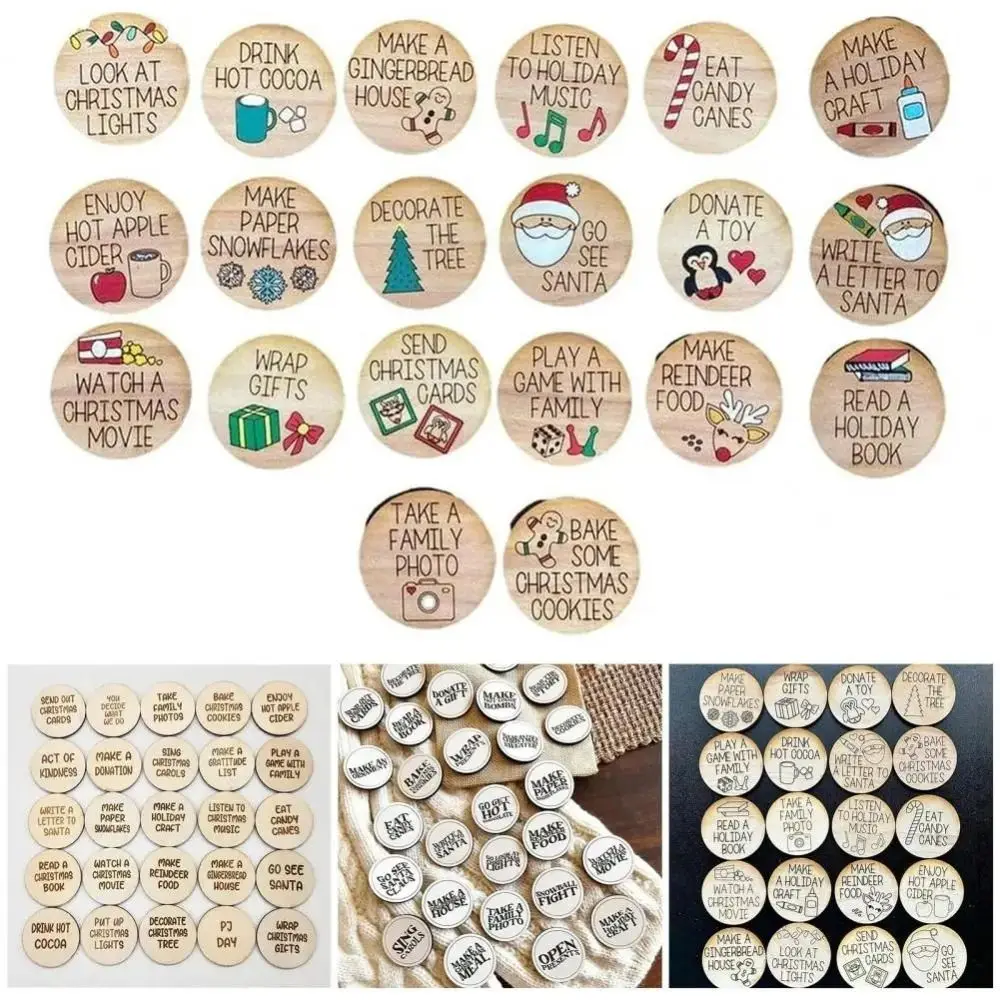 

Xmas Advent Christmas Countdown Tokens Set Printed Wooden Countdown Token Coin DIY Holiday Decoration