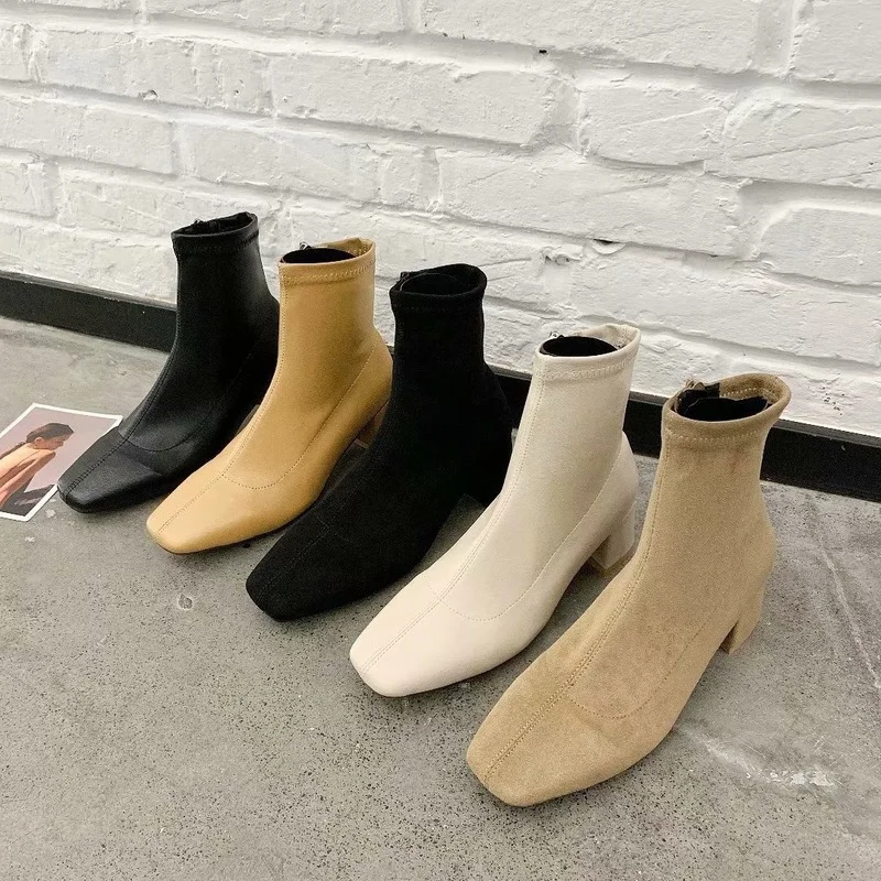 

Korean Women Boots 2022 Fashion Modern Boots Autumn Winter New Ankle Mid-tube Shoes Woman Casual High-heeled Boots Ladies Shoes