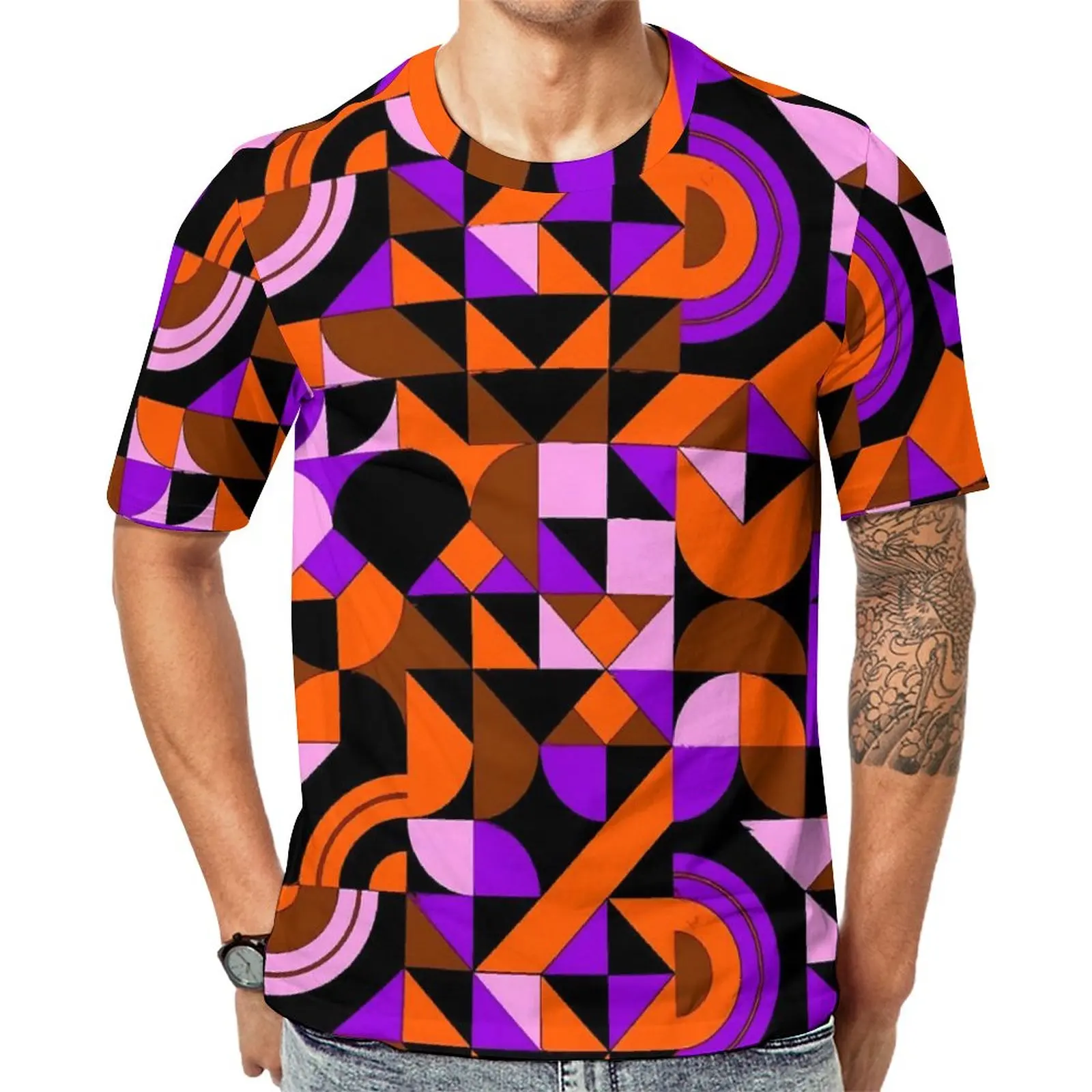 

Abstract Geo Print T Shirt Colorful Geometric Trendy T Shirts Short Sleeves Graphic Tshirt Hot Sale Summer Funny Oversized Tees