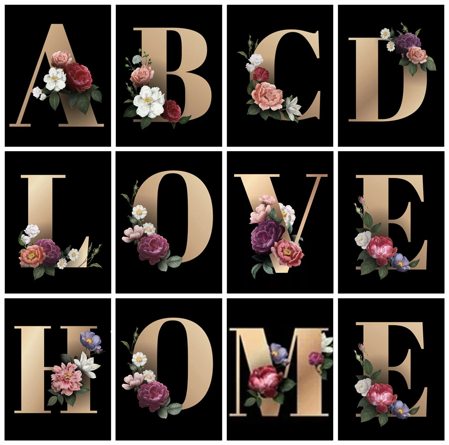 

70x90cm Cartoon Letter Flowers Oil Painting Paint By Numbers Kit On Canvas DIY Acrylic Painting Wall Art Picture Home Decor