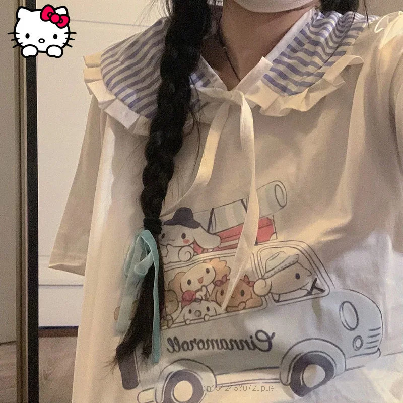 

Short Sleeved T-shirt Women's 2022 Summer Japanese Style Sanrio Cinnamoroll Cartoon Printed Loose Tops Fashion Tees Kawaii Girls