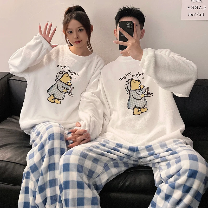 Парные пижамы Дональд Дак женские Зимние флисовые утепленные мужские из