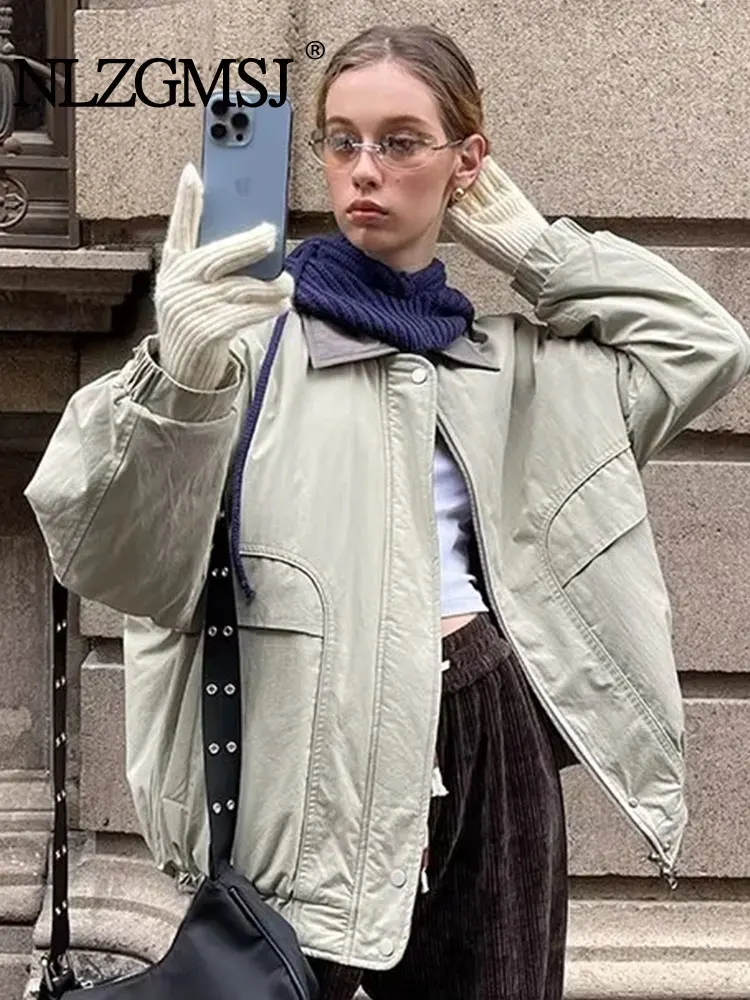 

Зимняя хлопковая куртка Nlzgmsj TRAF, плотная Женская куртка-бомбер, винтажная куртка оверсайз в стиле преппи, Женская куртка