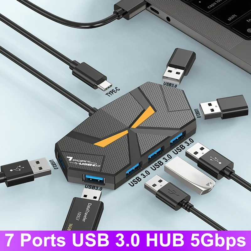 7 портов USB 3 0 концентратор док-станция USB-сплиттер адаптер 5 Гбит/с