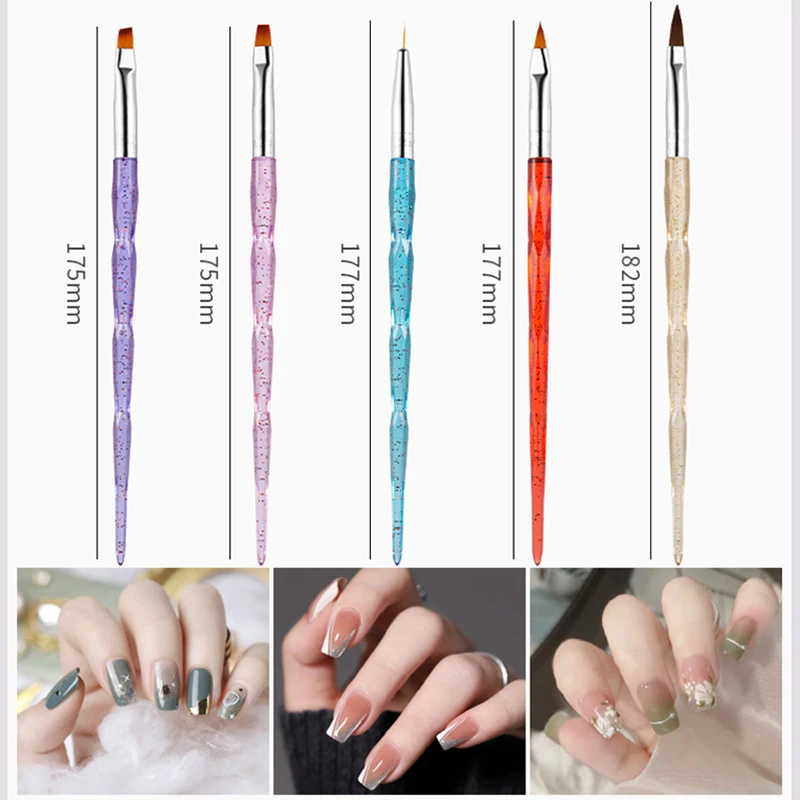

3/5Pcs Nail Art Brush Set Phototherapy Pull Line Pen Painting Pen Glitter Chalk Holder Flat Dizzy Dyed Carving Pen Manicure Tool