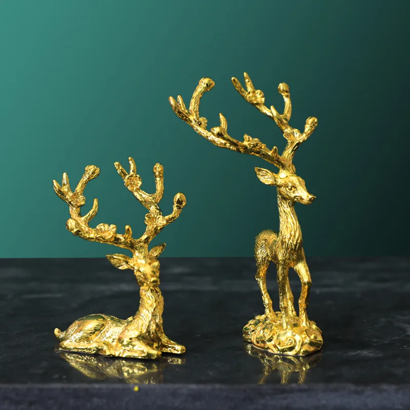 Modern Electroplating Metal Animal Golden Deer Luxury Mini Sika Couple Elk Crafts Gift Coffee Table Wine Cabinet Decoration