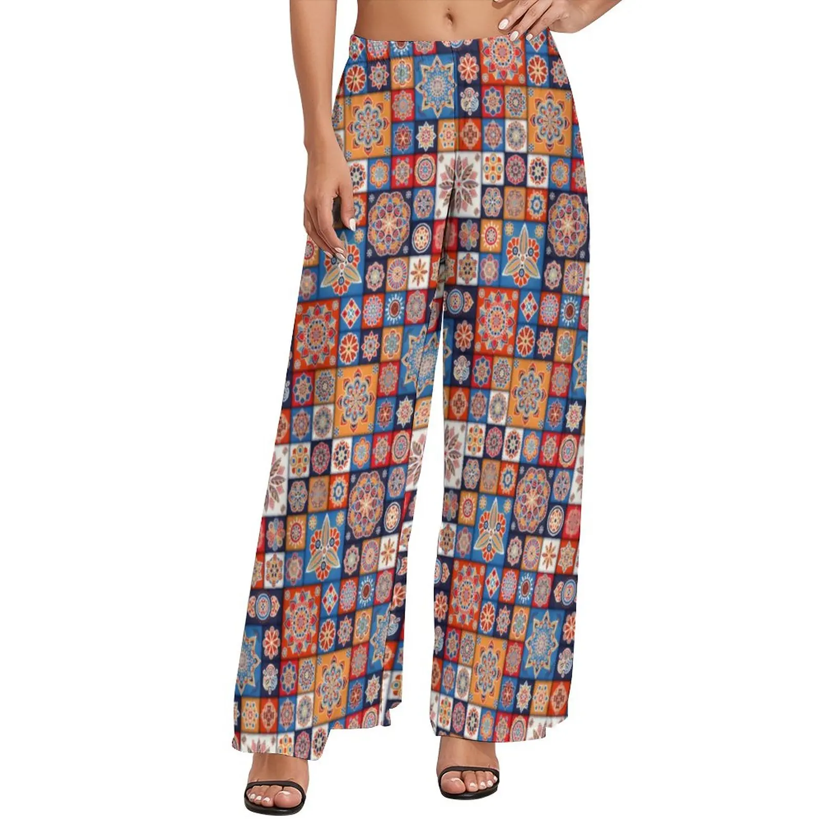 

Mandala Patchwork Pants High Waist Retro Floral Print Classic Trousers Street Fashion Design Wide Pants