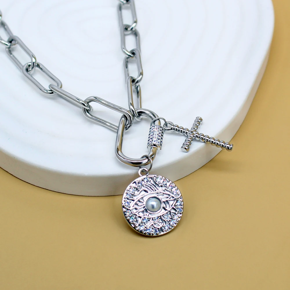 

New Fashion Punk Style Chunky Cross Pendant Necklace Korean Link Chain Metal Necklaces For Women Men Trendy Party Jewelry Gift