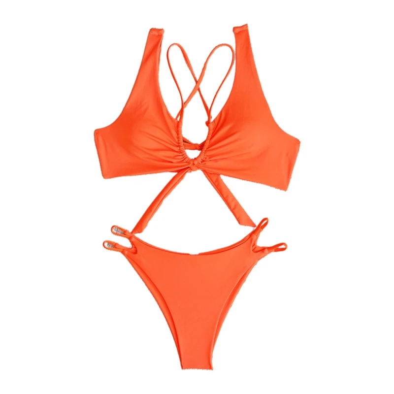 

2Pieces Cross-Tie Back Swimwear Halter-Bikini Top for Women Girl Party Costume