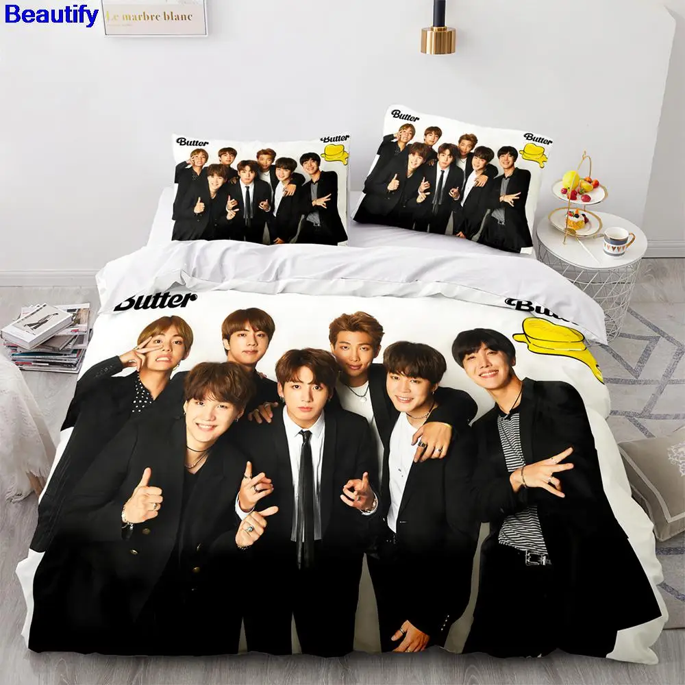 

Beautify K-pop Hot Bulletproof Youth League Bedding Set Single Twin Full Queen King Size Set Children's Kid Bedroom Duvetcover