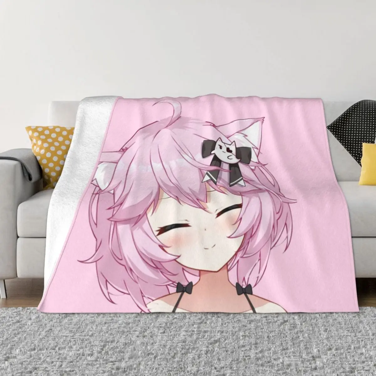 

Pink Nekopara Cartoon Game Blanket Flannel All Season Anime Multi-function Soft Throw Blankets for Sofa Office Plush Thin Quilt