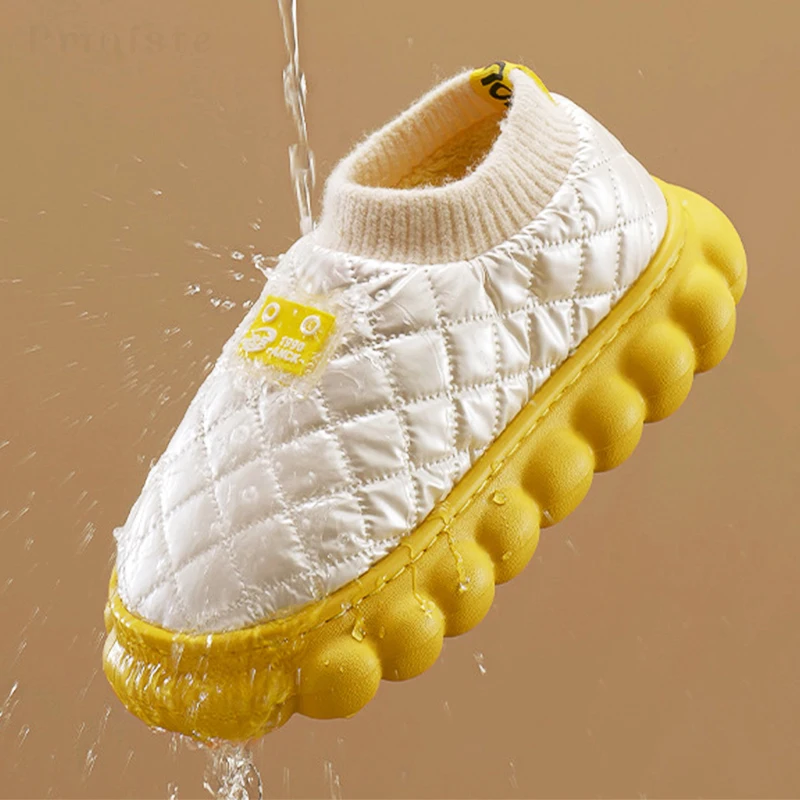 Women Home Slippers Soft Down Cloth Gingham Female Platform Slippers for House Warm Plush Waterproof Indoor Slippers Women