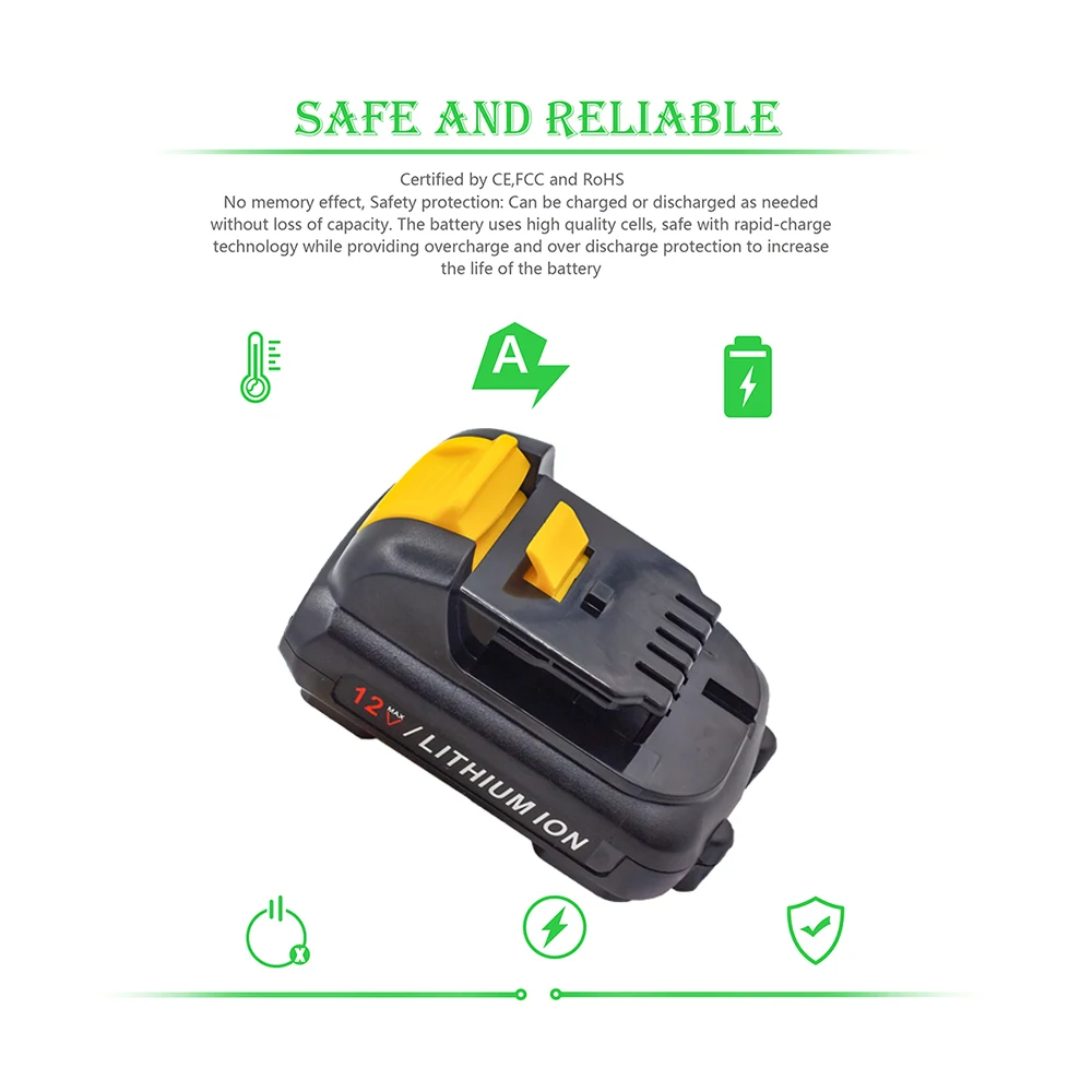 Фото Аккумулятор Dewalt 2 А ч, 12 В, литийионный, для аккумуляторов Dewalt DCB120, DCB123, DCB127, DCB122, DCB124, DCB121 №4