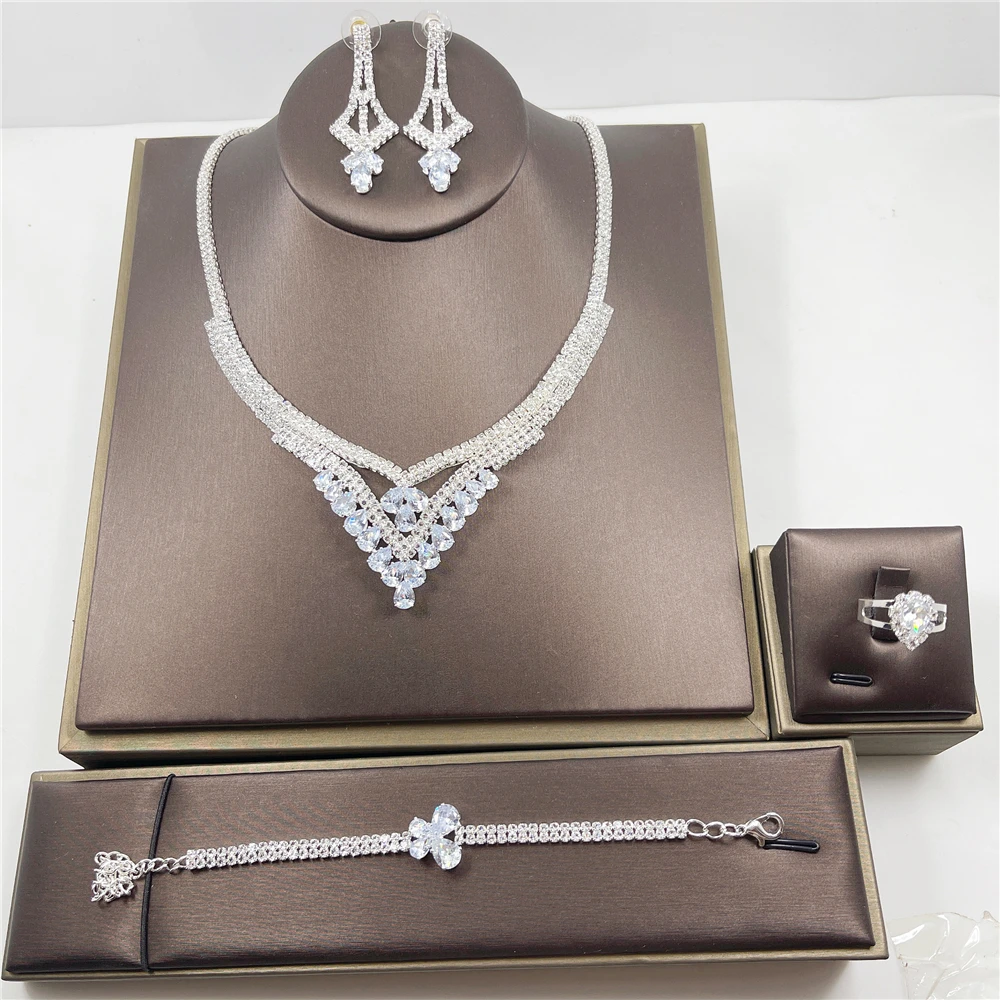 

Rhinestone Tassel Long Pendant Full Crystal Necklace Earrings set Elegant Fashion Bridal Wedding Jewelry Birthday Gift