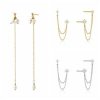 canner chain tassel real 925 sterling silver piercing zircon stud earrings for women korean earrings pearl pendientes mujer