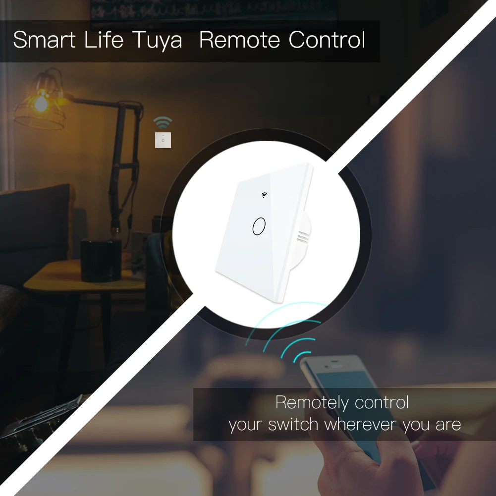 

WiFi Smart Glass Panel Touch Switch RF433 Transmitter Wall Panel 1/2/3 Gang Remote Control Switch Works with Alexa Google Home