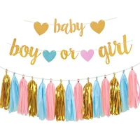 gender reveal party supplies oh baby boy or girl banner ceiling hanging decor backdrop pink blue tassel baby shower decoration