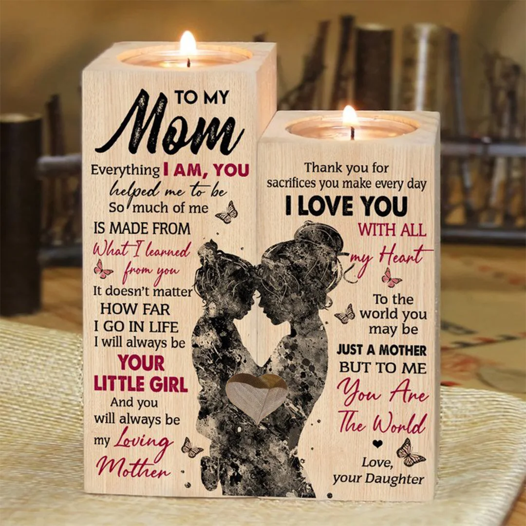 Personalisierte Holz Herz Kerze Halter Stand Natürliche Leuchter Kerzenhalter Geschenk für Mutter Frau Mutter der Tag Geburtstag