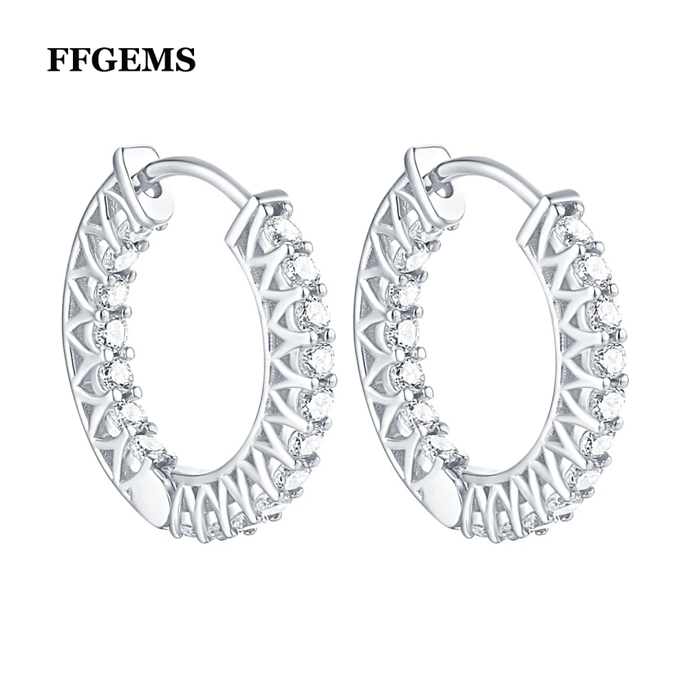 

FFGem 100% 925 Sterling Silver Created Moissanite Gemstone Wedding Party Fashion Hoop Earrings For Women Fine Jewelry Wholesale