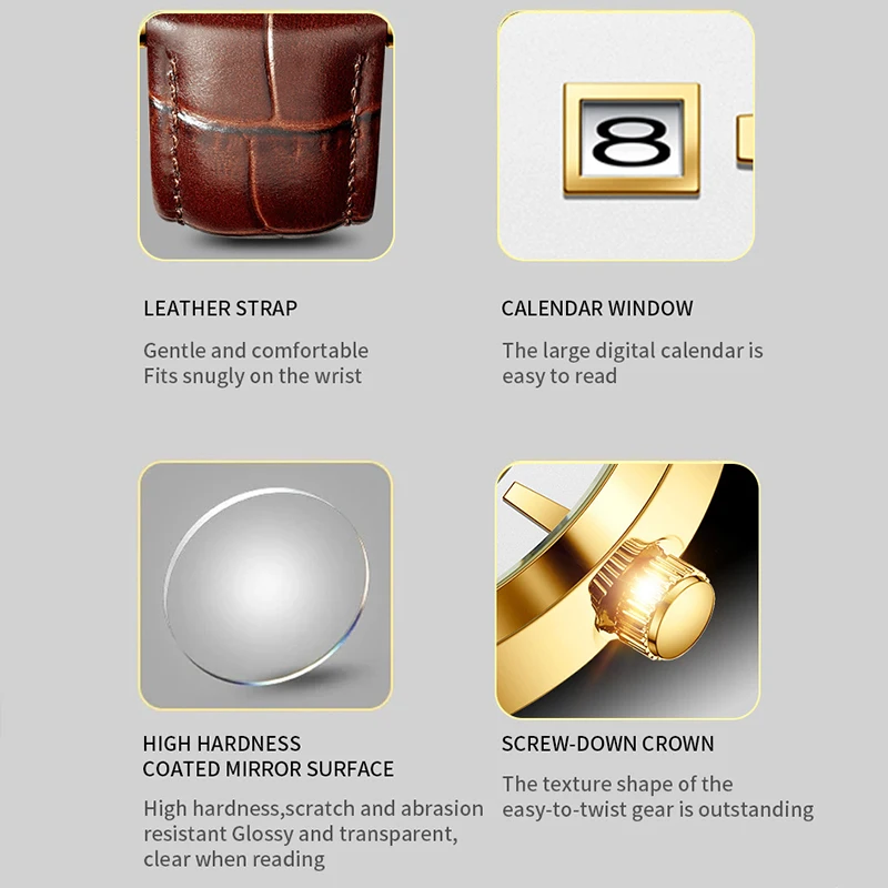 Часы наручные LIGE мужские с кожаным ремешком простые Роскошные Кварцевые