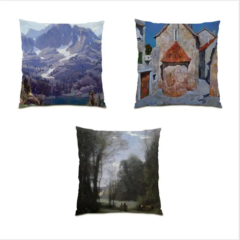 

Living Room Decoration New 45x45 Cushion Covers Velvet Scenes Sofa Decorative Pillowcase Polyester Linen Home Decor Square E1077