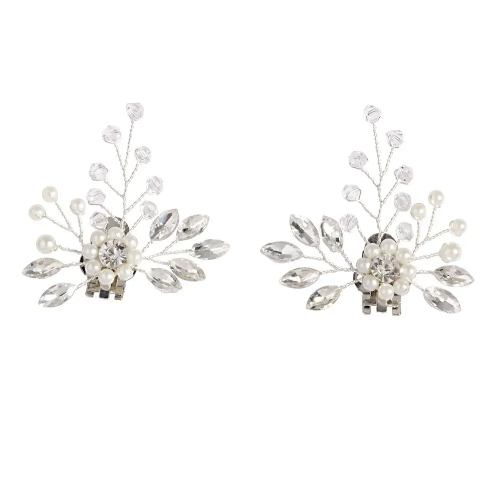 

2 PCS/Pair Women Crystal Flower Pearls Shoe Clips Buckles Shoe Decoration Charms 1 Pair crystal pearls shoe charms applique