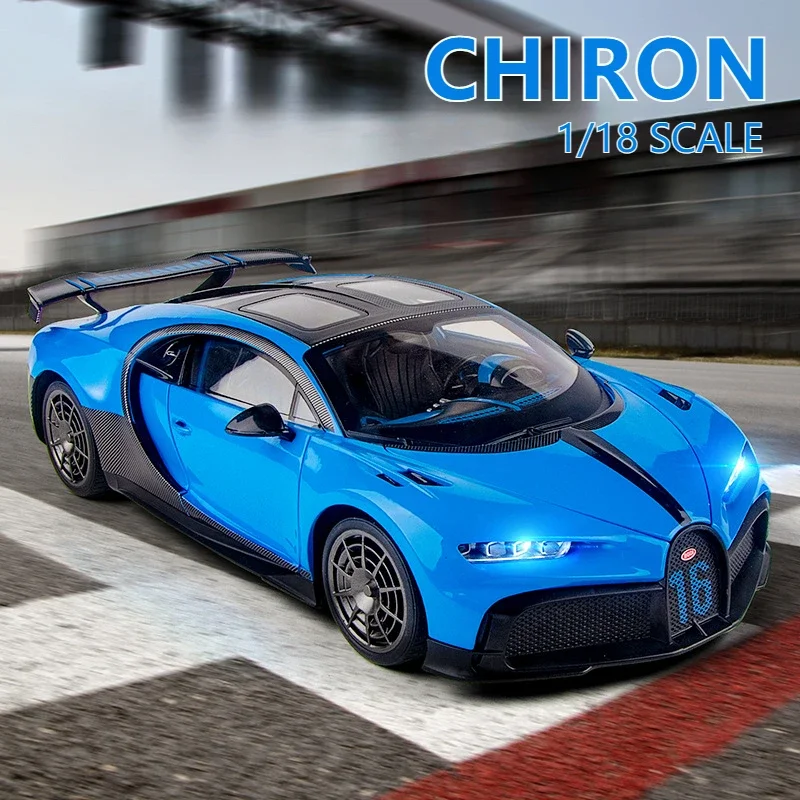 1:18 Модель суперкара Bugatti Chiron цанговый высокая имитация звука и света литая под