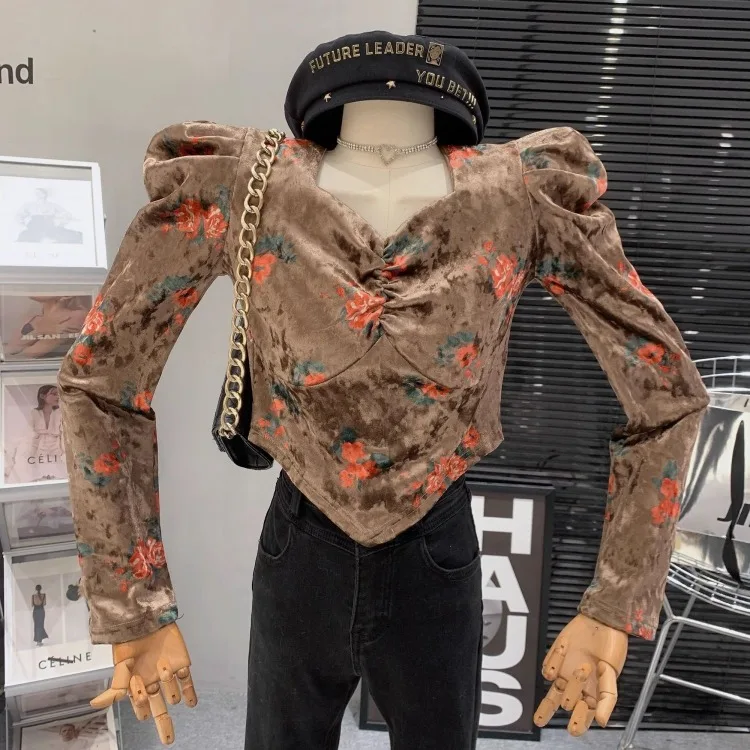 Korejepo Французский легкий роскошный бархатный топ с квадратным вырезом и