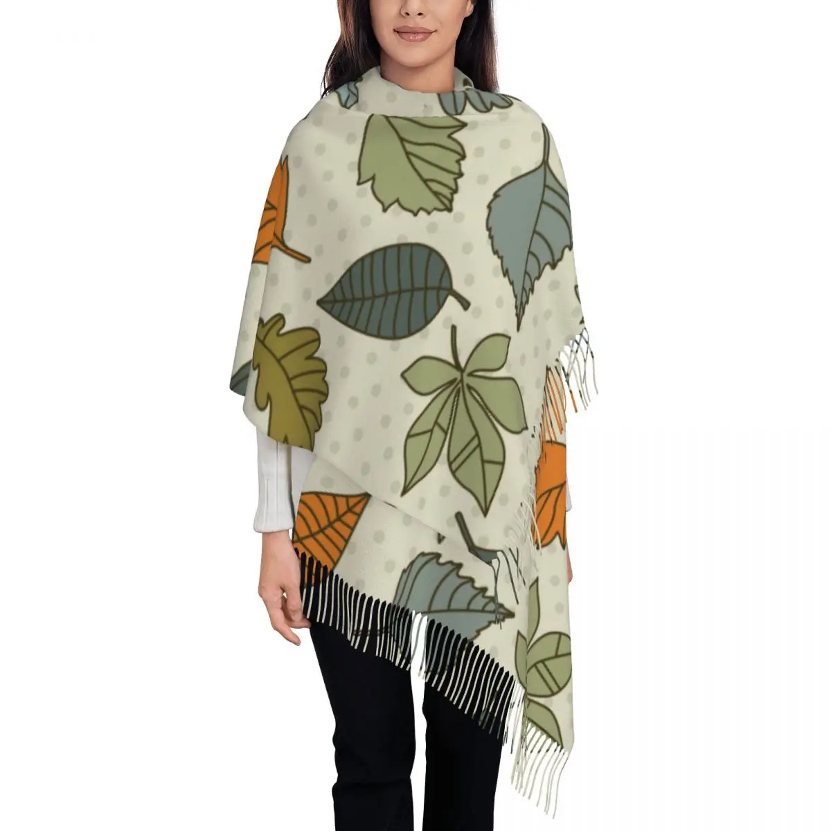 

Seamless Pattern Leaf Autumn Leaf Background Women's Pashmina Shawl Wraps Fringe Scarf Long Large Scarf