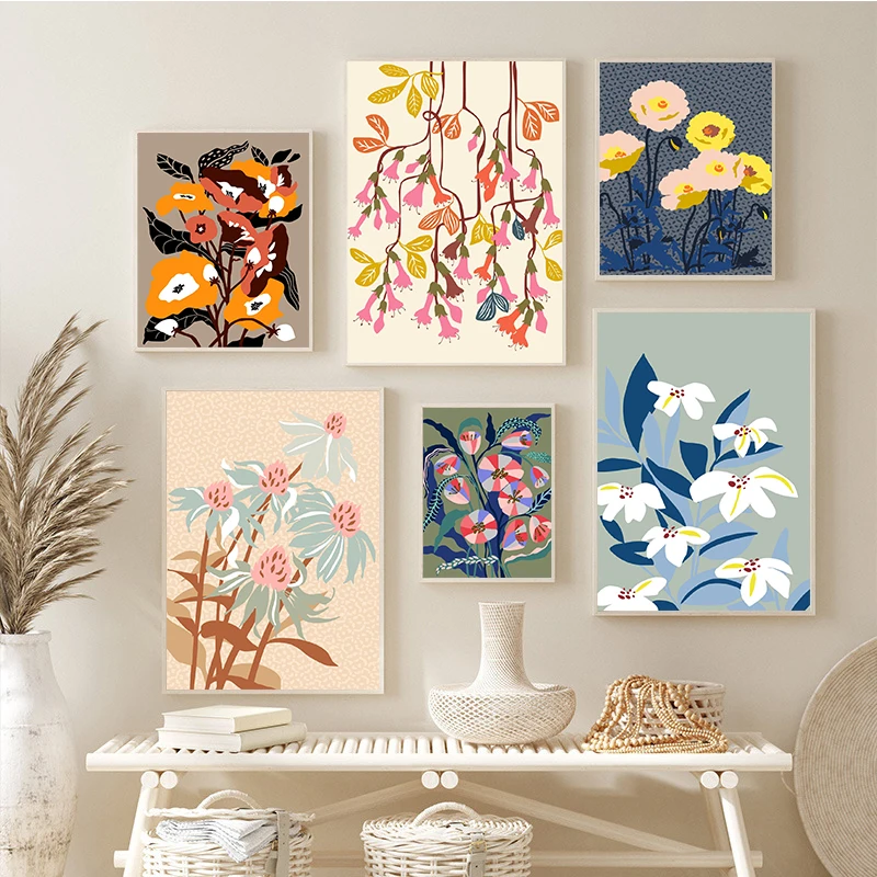 

Nordic Retro Poster And Prints Stylish Flower Floral Garden Mural Canvas Painting Living Room Home Wall Art Decoration Painting